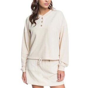 NWT ROXY Riding The Tides Natural Button Terry Sweatshirt Top Medium